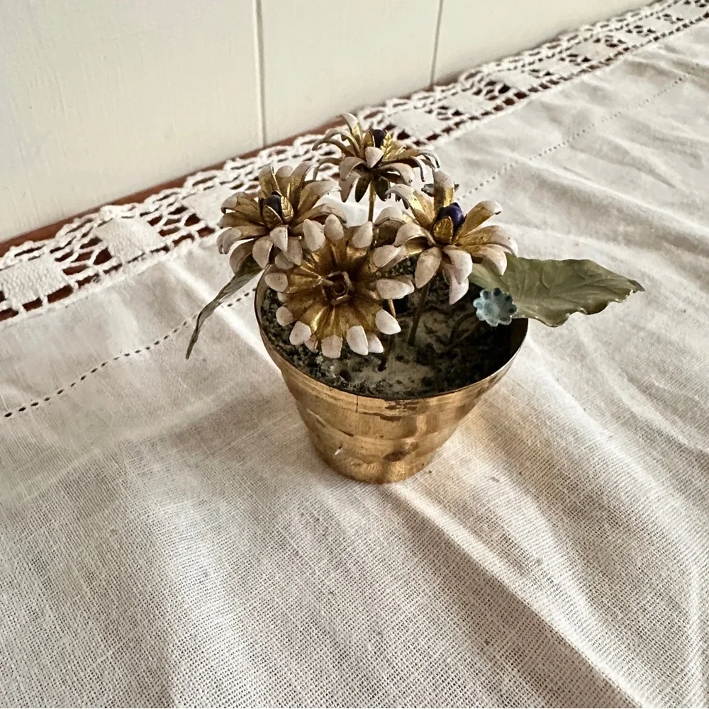 Gold Floral Arrangement in Metallic Pot 2.25”